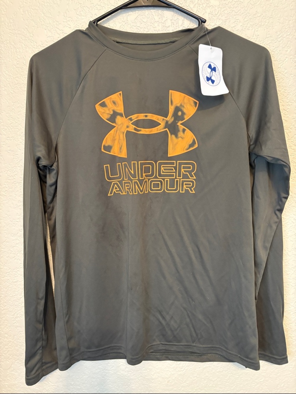 Under Armour Olive Green Long Sleeve Shirt with Orange Logo